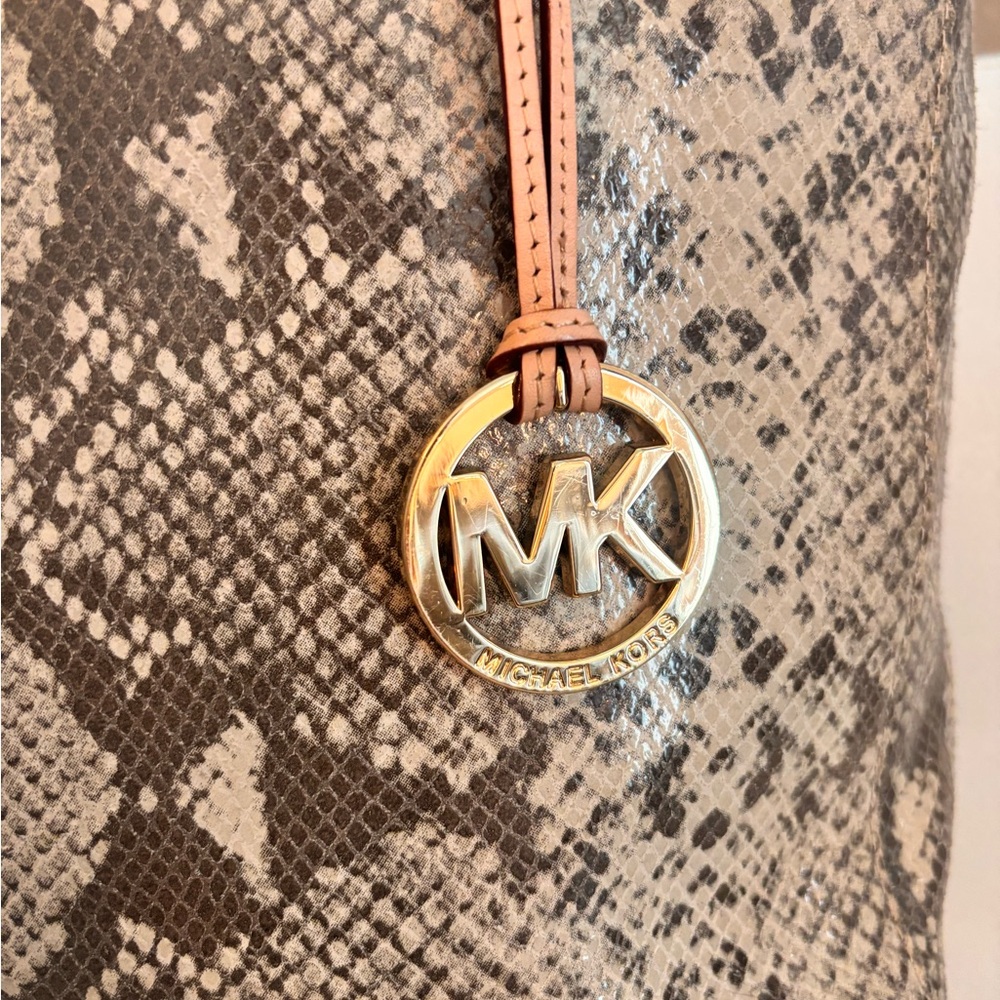 Michael Kors Mk Python Embossed Large Beige Tote … - image 3